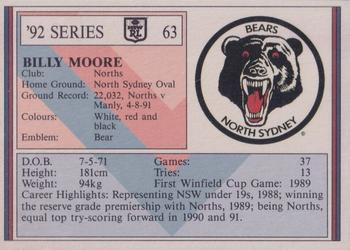 1992 Regina NSW Rugby League #63 Billy Moore Back